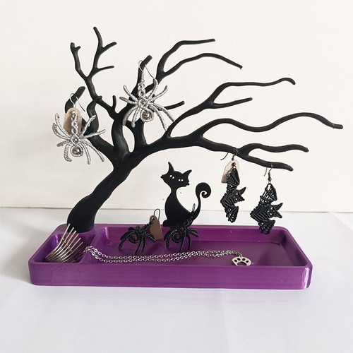 Jewelry Tray Black Cat and Tree 3D Printed Made to Order