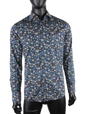 Eton Slim Fit men's shirt size S blue floral 100% cotton like new
