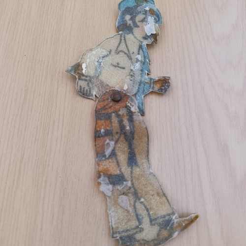 Handmade old leather figure used, 19 cm height