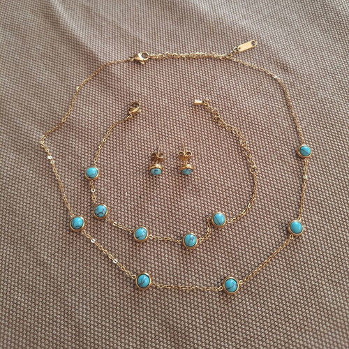 Golden azure jewelry set, stainless steel, turquoise