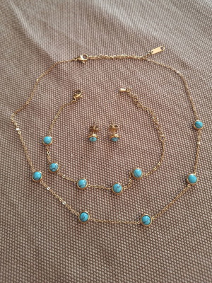 Golden azure jewelry set, stainless steel, turquoise