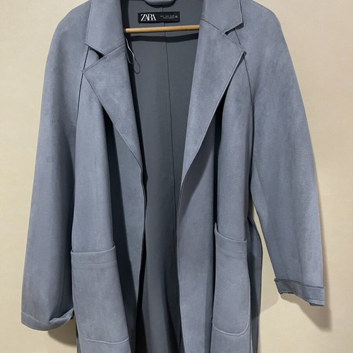 Zara trench coat used, blue, velvety texture, size S