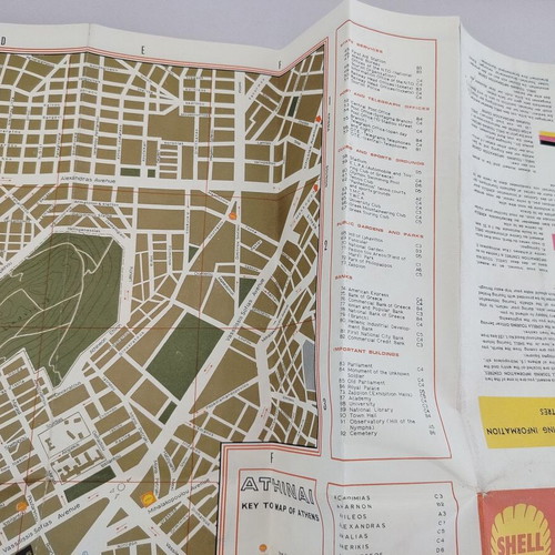 Shell Athens Touring Map used, 1960s-70s