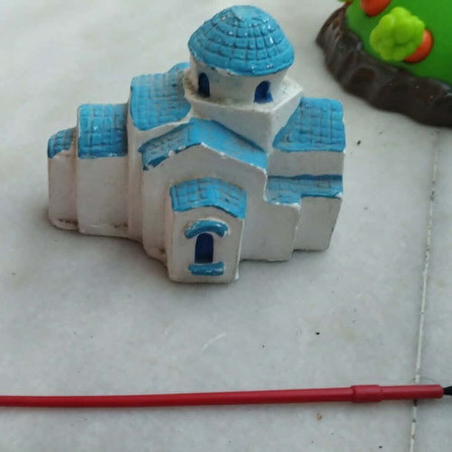 Handmade traditional Cycladic church decoration with blue dome