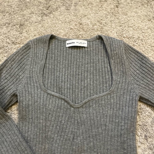 Bershka ribbed knit gray blouse like new size S
