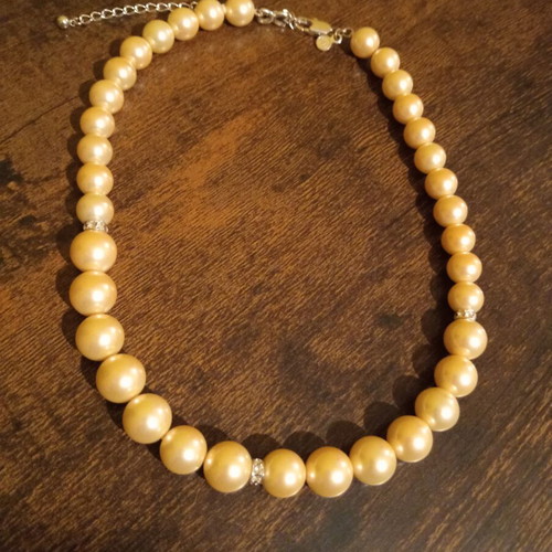 Marks & Spencer Faux Pearl Necklace new, beige and silver
