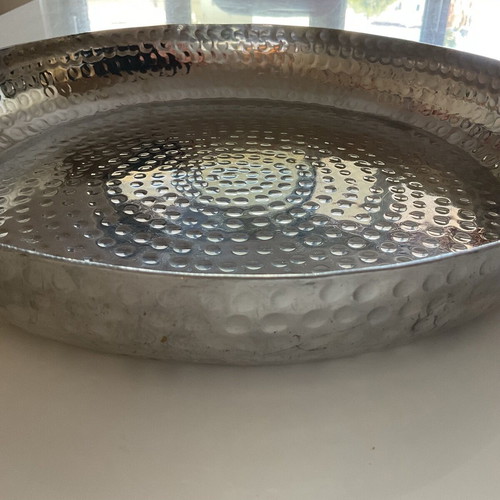 Silver Metal Hammered Tray 35cm New