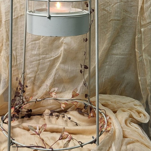 Floor metal lantern with iron base like new, vintage/industrial style