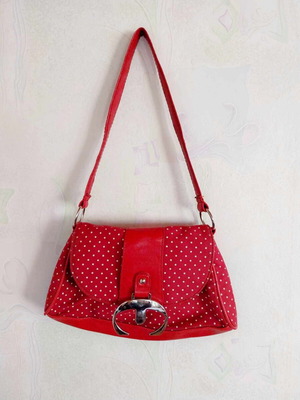 Vintage women's shoulder bag like new, red with white dots