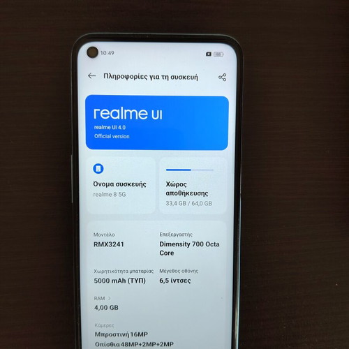 Realme 8 5G smartphone with 64GB storage and 4GB RAM