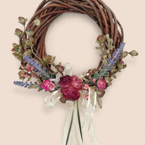 Decorative wreath with lavender and flowers for wall 22cm diameter like new
