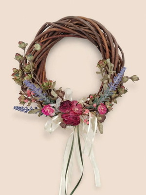 Decorative wreath with lavender and flowers for wall 22cm diameter like new