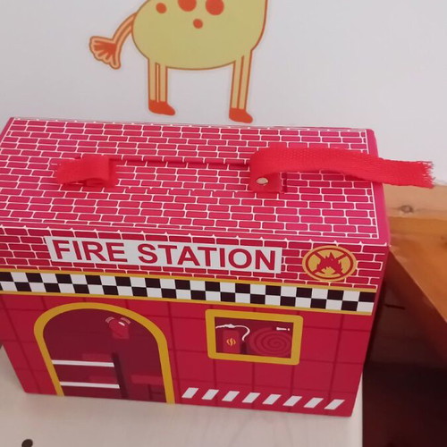 Small Foot fire station suitcase used with 11 wooden toys