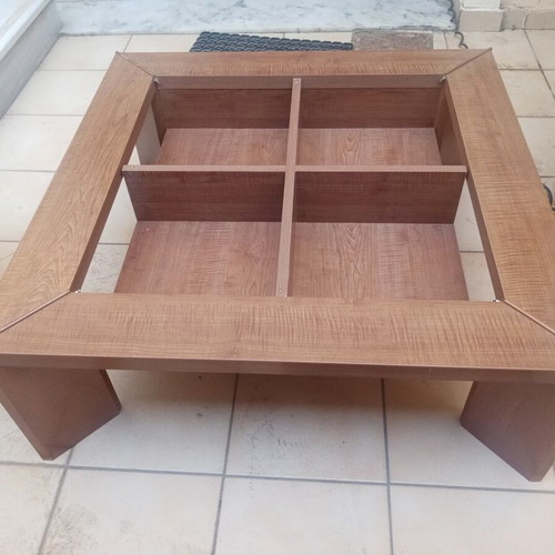 Living Room Coffee Table made of solid dark walnut wood with removable glass