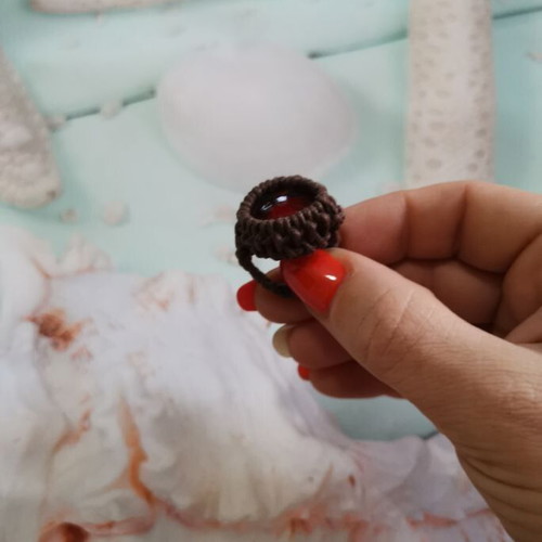 VINO ring with artificial macrame and glass stone, handmade