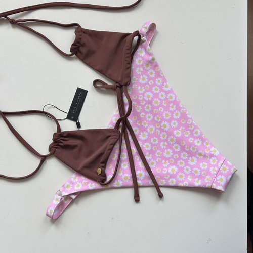 Two-piece bikini set new, pink bottom S, brown top M