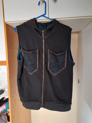 Sleeveless jacket with hood and pockets dark brown and green size L