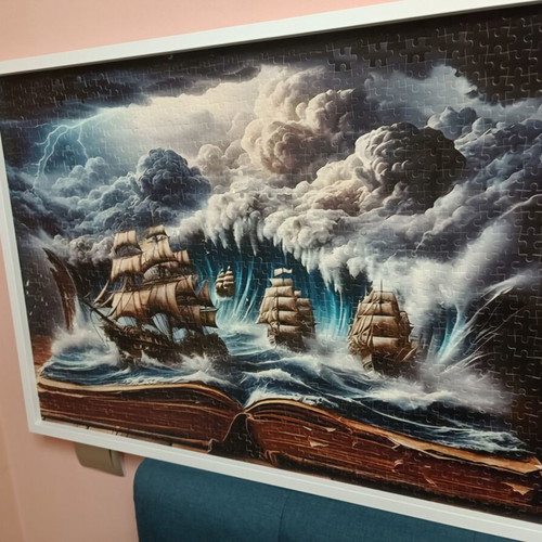 Puzzle 1000 pieces like new, 50x70 cm, white wooden frame, nautical theme