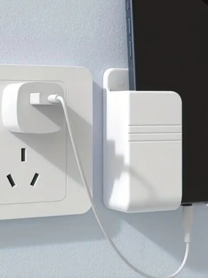 Mobile phone charging holder new, white PVC, fits phones up to 9 cm