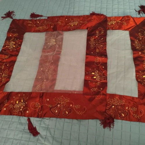 Set of organza table runners burgundy with festive motif, like new