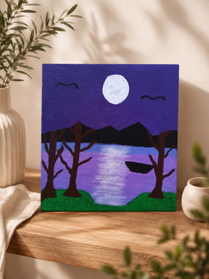 Moonlit Serenity Acrylic Painting 30×30 cm new