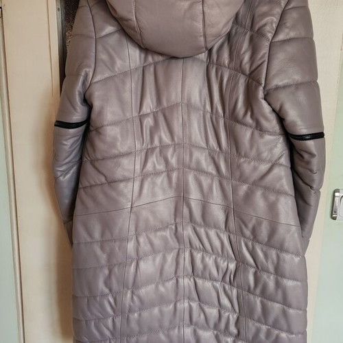 Winter leather jacket for women, gray pearl color, natural leather