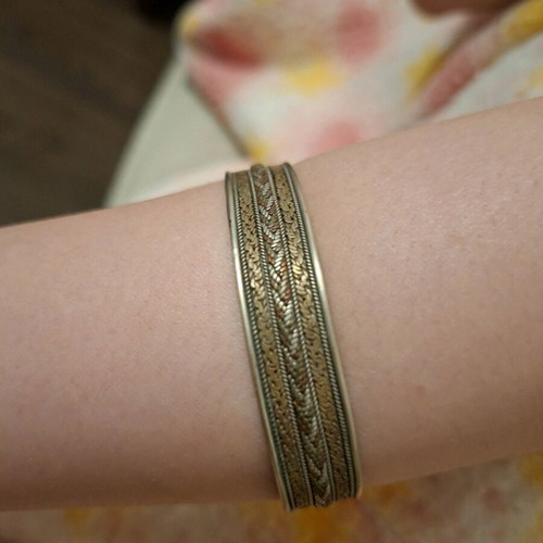 Multicolor cuff bracelet used, gold and silver tones
