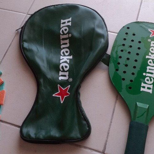 Heineken wooden rackets with plastic case like new