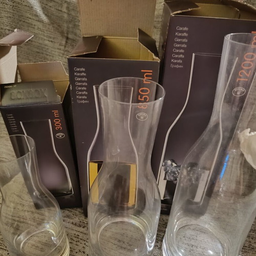 Glass carafes new, set of 3 with packaging, 1200/850/300 ml