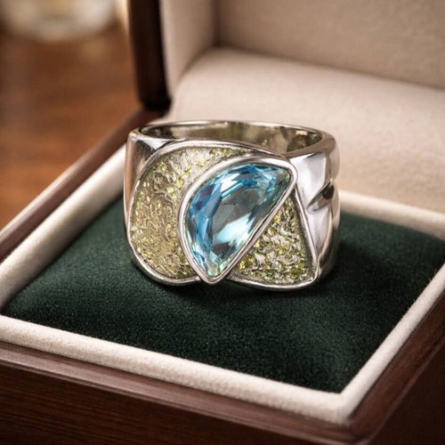 Vintage Handmade Silver 925 Ring Large with Blue Stone used