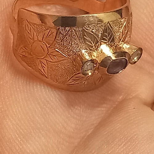 Rose gold ring 9 ct and silver with 2 brilliant 0.06 and 1 ruby 0.25 new
