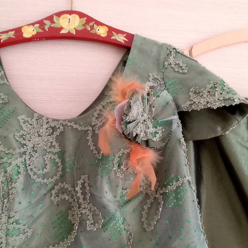 Evening set used, satin fabric with embroidery, size 54, green