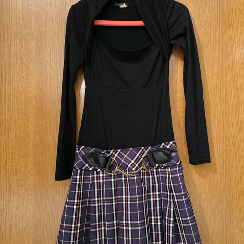 Dress with plaid pattern and integrated chain belt like new
