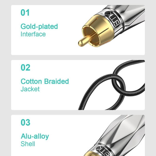 Subwoofer 3m Digital Coaxial Audio Cable RCA to RCA, 24K Gold-Plated