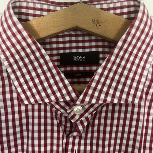 Hugo Boss men's red check slim fit shirt like new, size 44