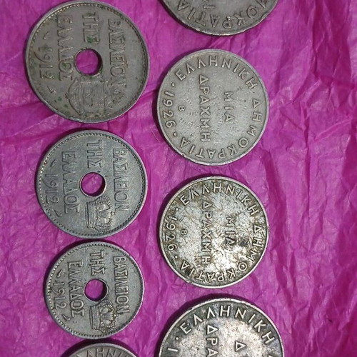 Collection of Old Greek Drachmas Coins used, Athena theme