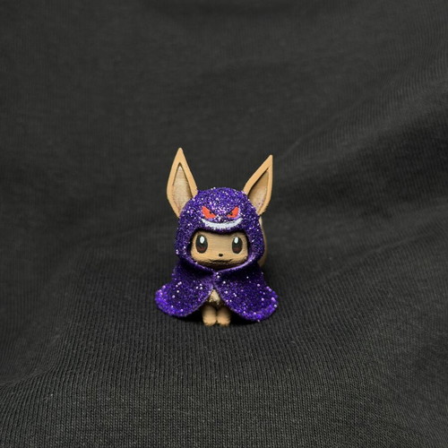 Little Figure Eevee Wearing Poncho Gengar Glitter Edition Handmade