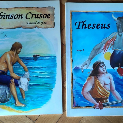 English learning comics with exercises, set of 4