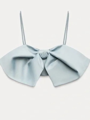 Zara satin crop top new, pale blue, size M