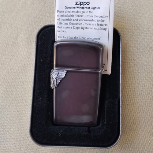 Zippo Slim Midnight Chrome Harley-Davidson Wing lighter mint condition