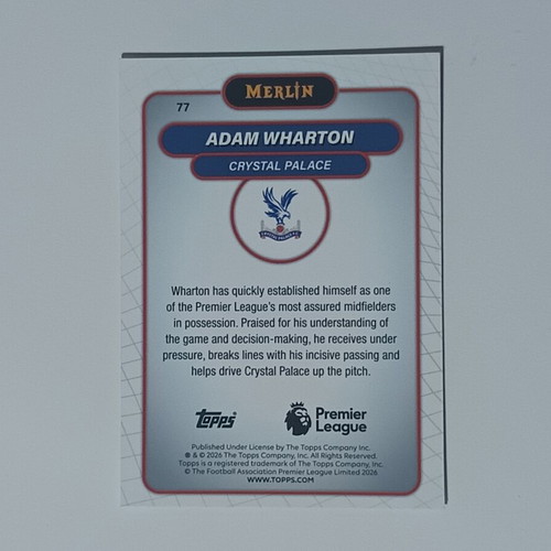 Topps Merlin Premier League 2026 Adam Wharton #77 card near mint