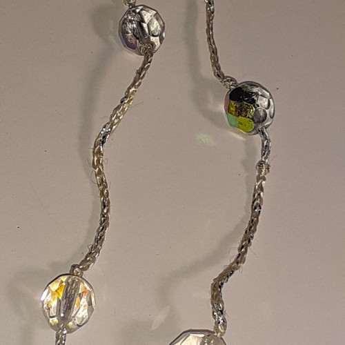 Handmade necklace with metallic silver thread and glass bead, new