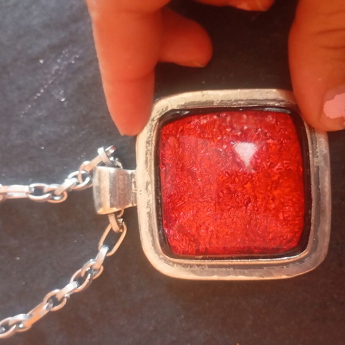 Statement necklace with dichroic glass pendant, like new