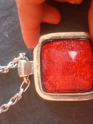 Statement necklace with dichroic glass pendant, like new
