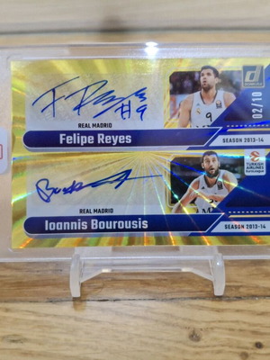 Donruss Euroleague Reyes-Bourousis Dual Signatures Gold Holo Laser #02/10