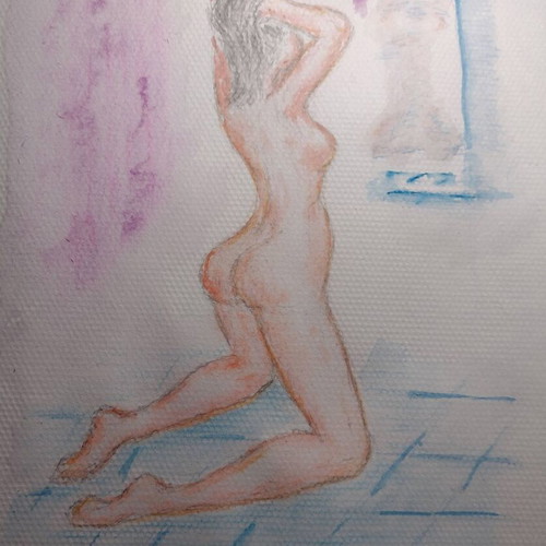 Pred Ogledaloto watercolor painting new, 21x30 cm
