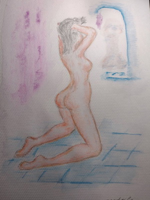 Pred Ogledaloto watercolor painting new, 21x30 cm