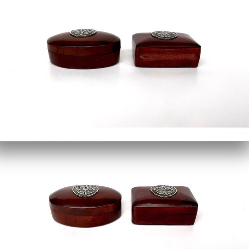 Set of 2 leather and 925 silver boxes with IASON inscription like new