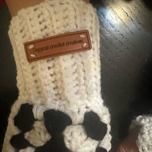 Knitted handmade fingerless gloves black and white with granny square design made to order
