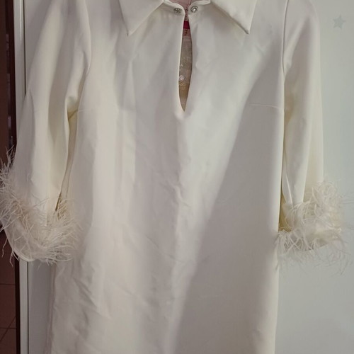 BSB Gold Label dress white new, size small, with collar and feather sleeves